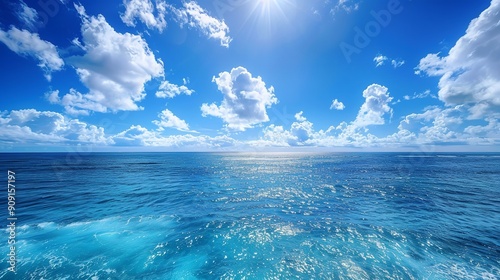 peaceful holiday place with a beautiful sky and a blue ocean for peaceful seascape photos, Generative AI.