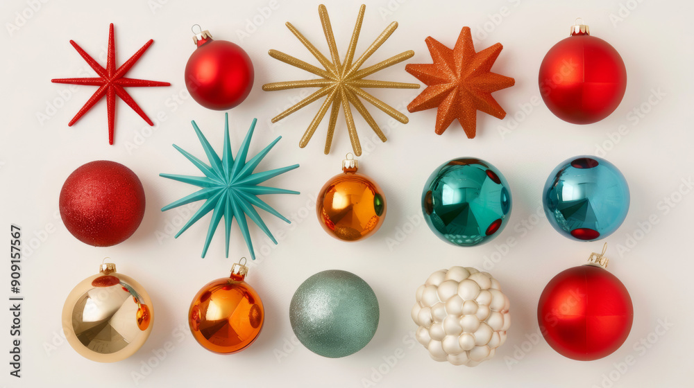 Collection of mid-century modern Christmas tree decorations including ...