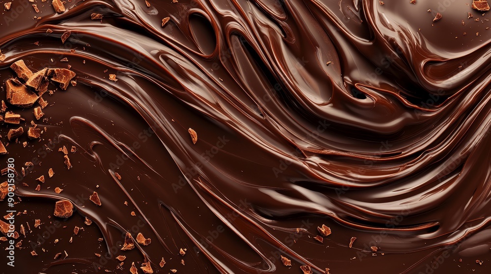 Chocolate background. Melted chocolate swirl texture