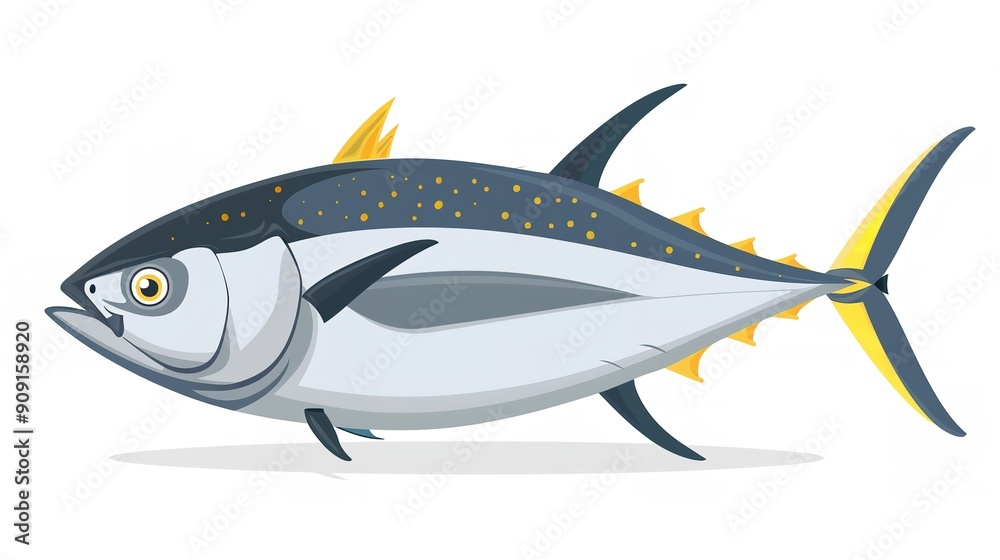 species of fish used for commerce. tuna with yellow fin. Isolated cartoon flat icon on white background in vector illustration, Generative AI. species of fish used for commerce. tuna with yellow fin. Isolated cartoon flat icon on white background in vector illustration, Generative AI.