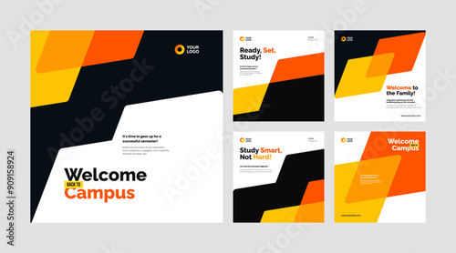 Set of Colorful vector template for college semester announcement featuring customizable sections for text and images.