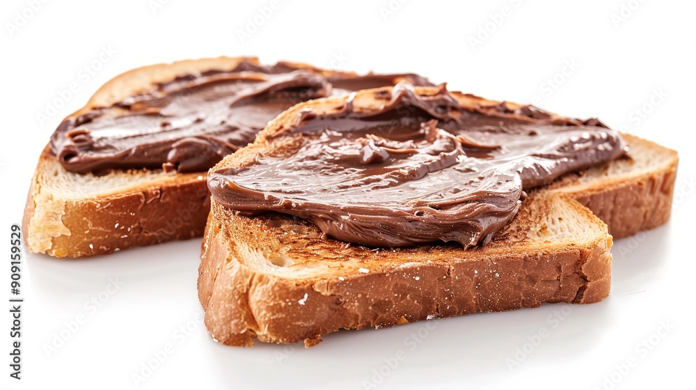 testy toasted bread with rich chocolate nut butter, set apart against a white backdrop, Generative AI.