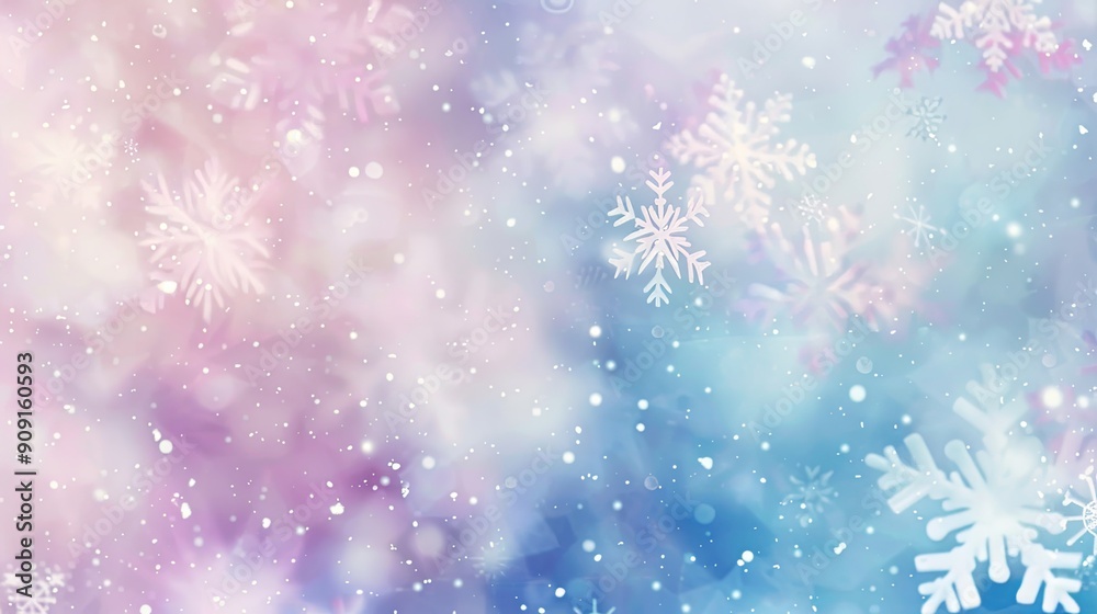 A snow-covered background with a few snowflakes scattered around A snow-covered background with a few snowflakes scattered around