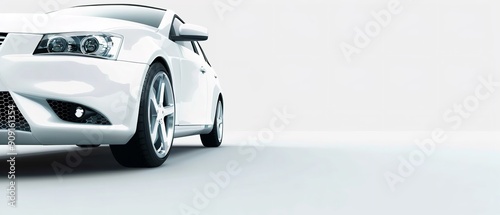White background with a white city automobile parked on it, Generative AI.