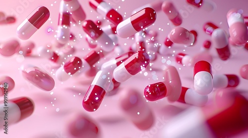 Red and White floating capsules, Pharmaceutical Abundance Concept