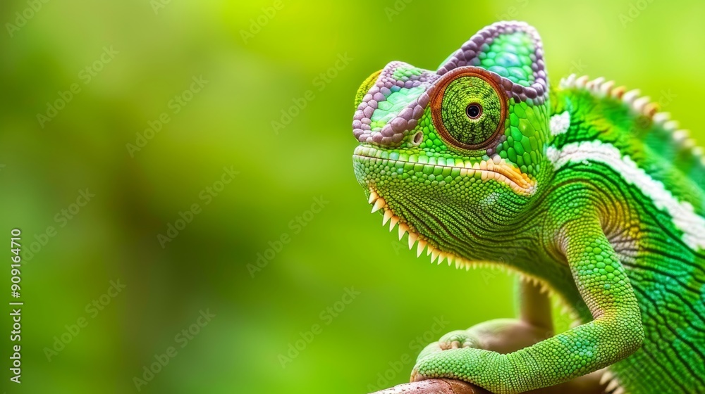 Fototapeta premium chameleon on a branch , copy space concept for wallpaper or background