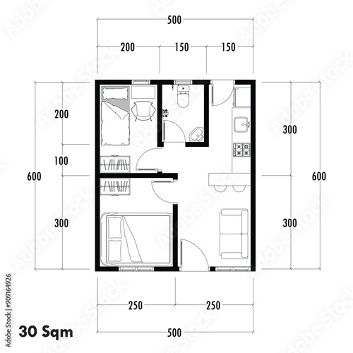Floor plan blueprint, Figure of the jotting sketch of the construction and the industrial skeleton of the structure and dimensions. vector eps 10.