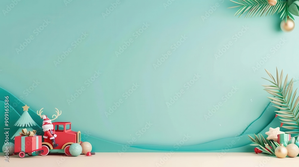 Fototapeta premium A festive Christmas parade with floats, red background
