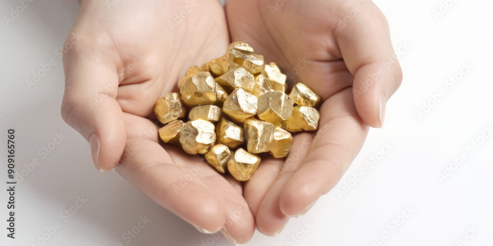 a bunch of gold nuggets in the hands of a businessman