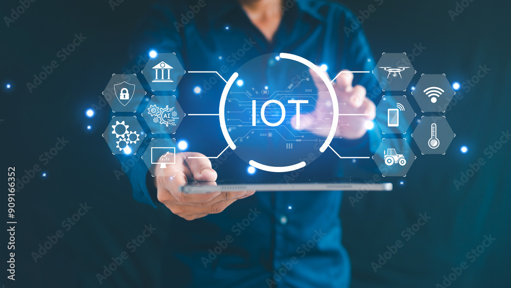 IoT Internet of Things, a combined network of interconnected devices and technologies that facilitate communication between devices and the cloud. Concepts of connection and communication IoT Internet of Things, a combined network of interconnected devices and technologies that facilitate communication between devices and the cloud. Concepts of connection and communication