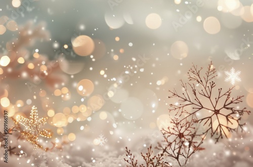 Sparkling Snowflakes Falling Against a Warm Brown Background During Winter