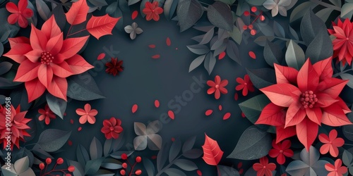 Charming Poinsettia Flower With Bokeh Background in Winter Atmosphere