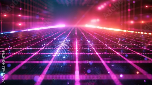 Retro 80s grid background with neon colors and grid lines