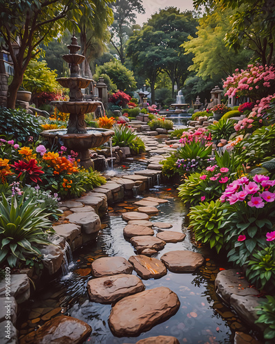 garden with pond photo