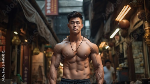 22yo super handsome Shanghai male,bodybuilder,abs,strong pectoral, depth of field