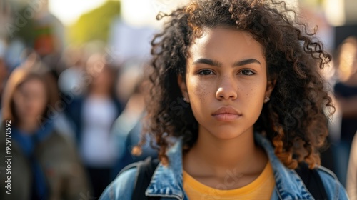 Confident Young Woman Standing Out in Crowd