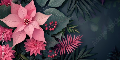 Charming Poinsettia Flower With Bokeh Background in Winter Atmosphere