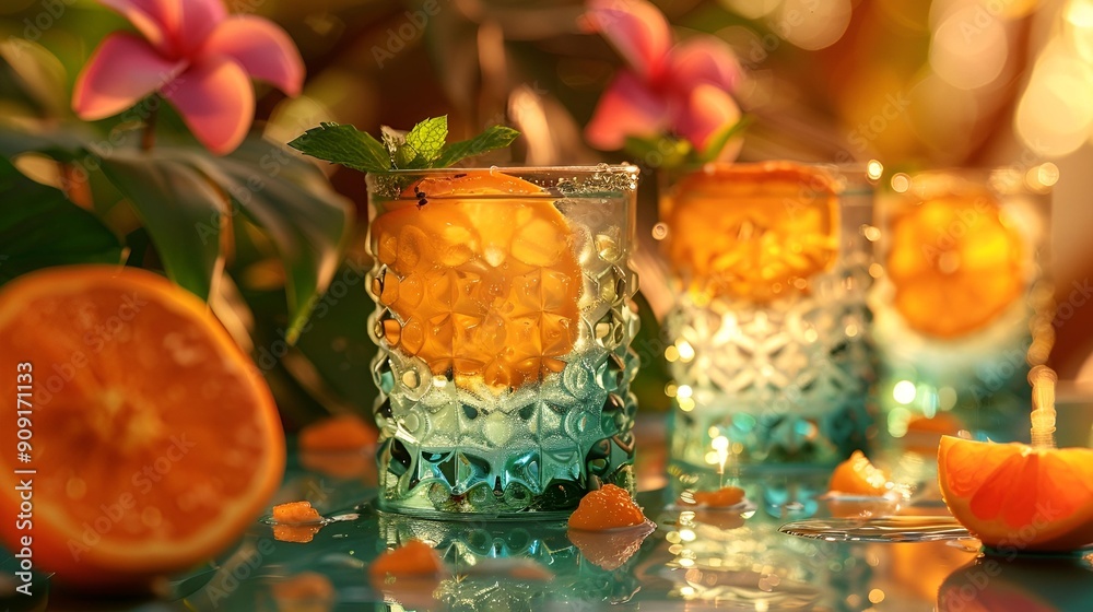 Fototapeta premium two glasses with oranges in them.