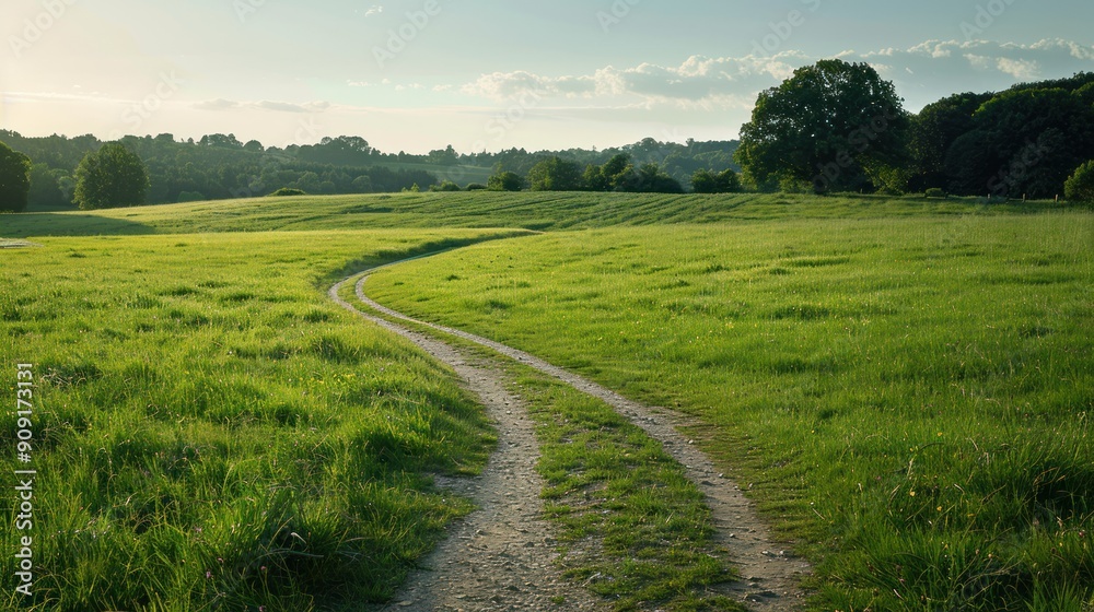 Public footpath winding through a peaceful meadow Public footpath winding through a peaceful meadow