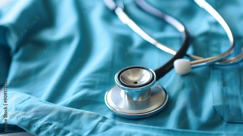 Stethoscope on a medical fabric Stethoscope on a medical fabric