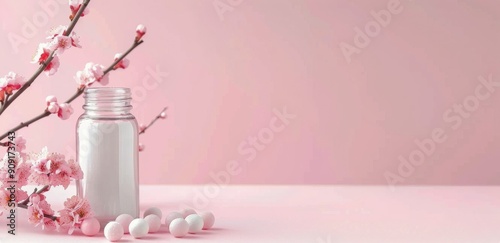 Colorful Candy Jar With Hand Reaching for Sweets on Pink Background