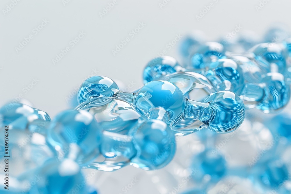 Close-up Of Abstract Blue Connected Spheres In Chain Structure For Science Or Medical Background Close-up Of Abstract Blue Connected Spheres In Chain Structure For Science Or Medical Background