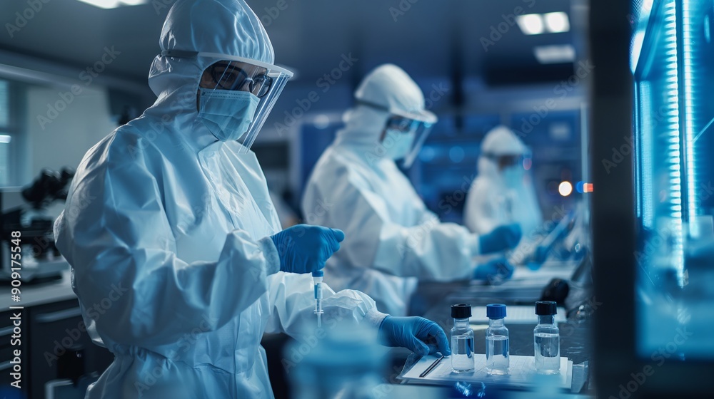 Medical researchers developing vaccines Medical researchers developing vaccines