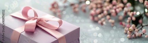 Decoratively Wrapped Gift Box on a Colorful Surface With Confetti