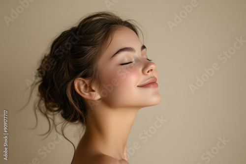 A close up of a girl's face with her eyes closed