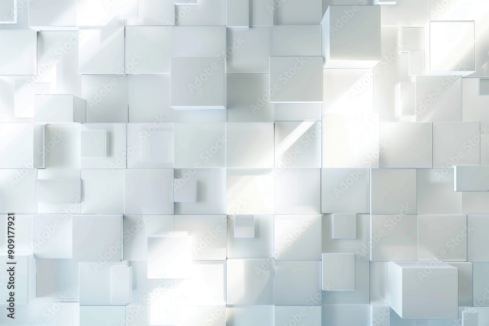 A simple, geometric pattern of white cubes with sunlight streaming through, suitable for use in interior design or architecture concepts A simple, geometric pattern of white cubes with sunlight streaming through, suitable for use in interior design or architecture concepts