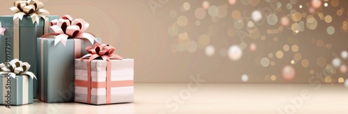 Colorful Gift Boxes Arranged on Smooth Surface With Soft Blurred Background
