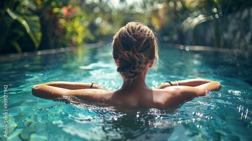 Relaxing in a Tropical Pool on a Sunny Day photo