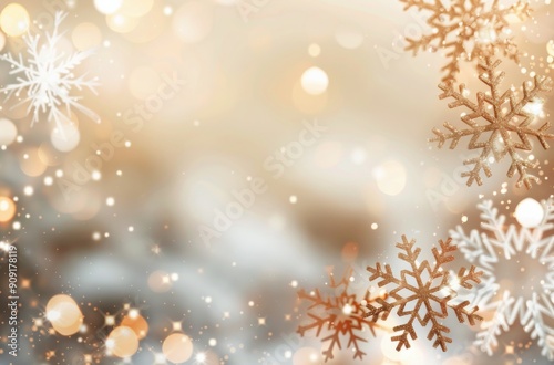 Sparkling Snowflakes Falling Against a Warm Brown Background During Winter