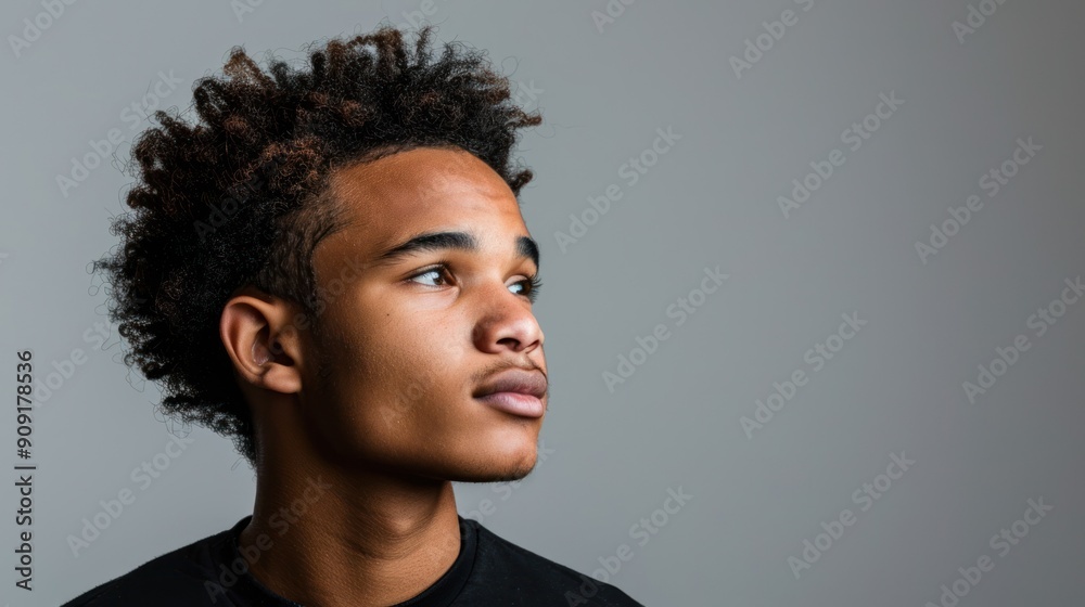 Headshot of a young adult with a contemplative expression Headshot of a young adult with a contemplative expression
