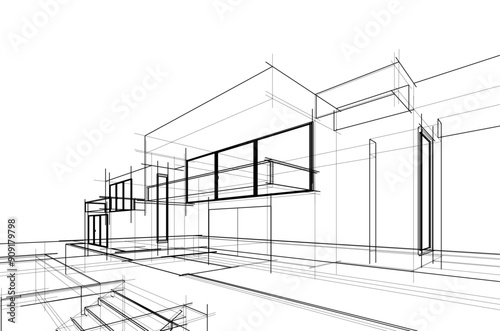 architectural sketch of a house