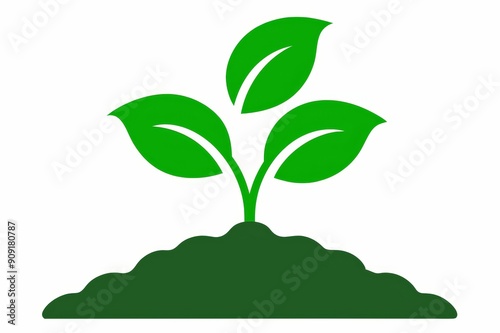 Green Sprout Growing From Soil - Symbol of New Life and Growth - A simple illustration of a green sprout with three leaves emerging from the ground, symbolizing growth, new beginnings, sustainability,