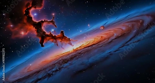 Seamless loop galaxy exploration through outer space towards glowing milky way galaxy. 4K looping animation of flying through glowing nebulae, clouds and stars field. Magical sparkling stars beauty