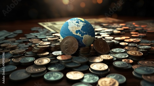 Global business structure concept; mixed and international currency. photo