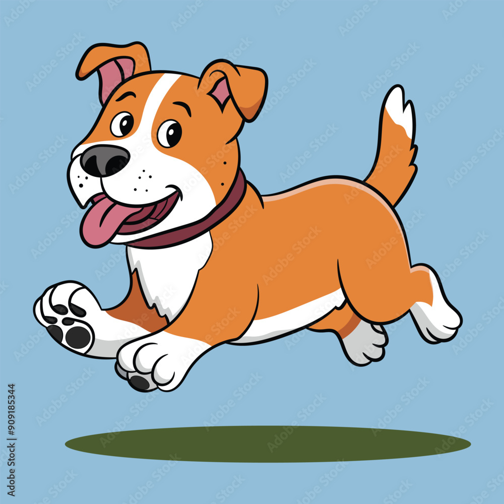 Fototapeta premium Happy dog cartoon running with tongue-out illustration