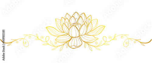 Lotus flower line art style with gold color, vesak day vector