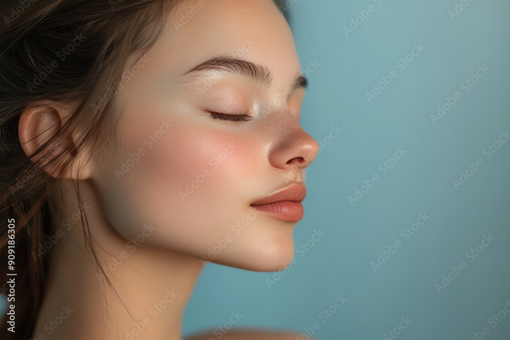 A close up of a girl's face with her eyes closed A close up of a girl's face with her eyes closed