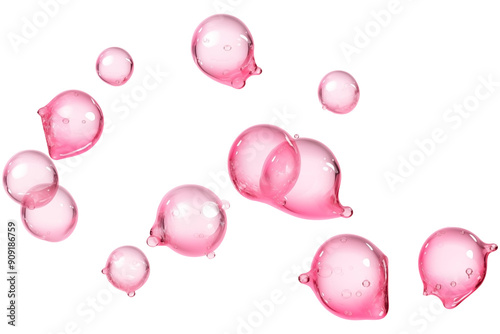 Set of Falling Shiny Pink Bubbles PNG Floating Sweet Bubble Gum isolated on white and transparent background - Bouncy Bubbly Gum Advertising Concept