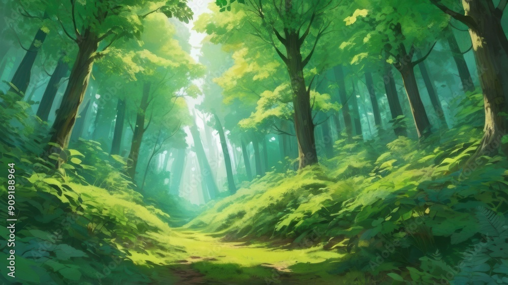 Summer Forest with Vibrant Green Leaves Summer Forest with Vibrant Green Leaves