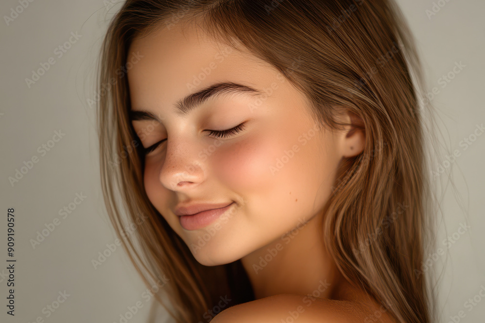 A close up of a girl's face with her eyes closed A close up of a girl's face with her eyes closed