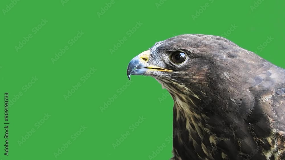common buzzard screaming on green screen, slow motion, Live sound common buzzard screaming on green screen, slow motion, Live sound