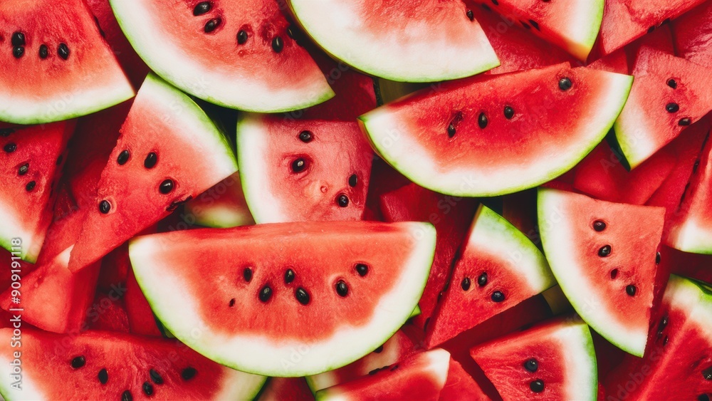 A close up of a pile of watermelon slices with seeds, AI A close up of a pile of watermelon slices with seeds, AI