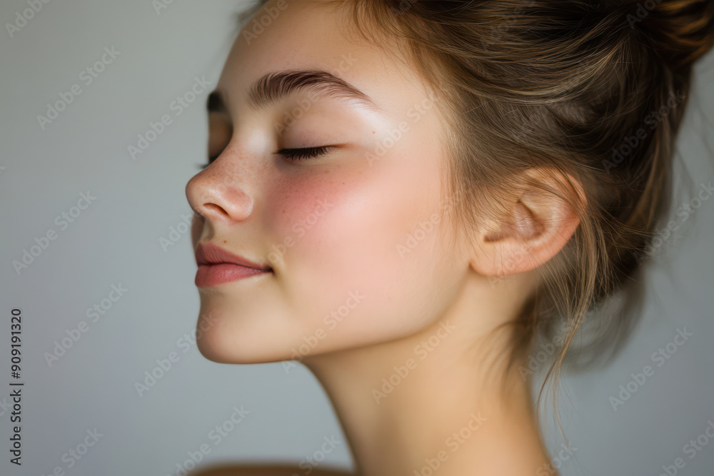 A close up of a girl's face with her eyes closed A close up of a girl's face with her eyes closed