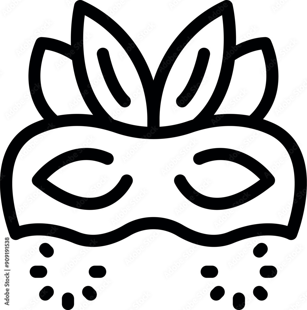 Black and white icon of a carnival mask with feathers, perfect for projects related to celebration, parties, and festive events Black and white icon of a carnival mask with feathers, perfect for projects related to celebration, parties, and festive events