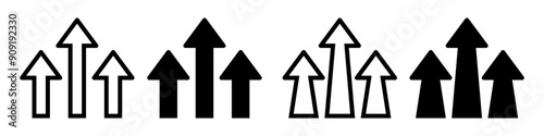 Arrows move upward set icon in outline and filled style