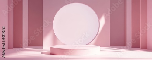 Minimalist pink podium with circular background in studio shot  modern abstract concept